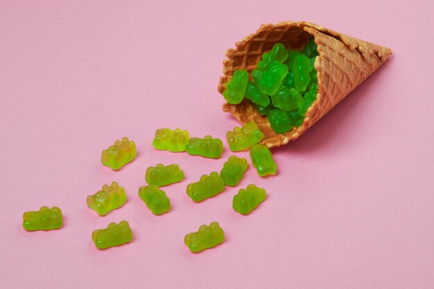 Still life with gummy bears in ice cream cone