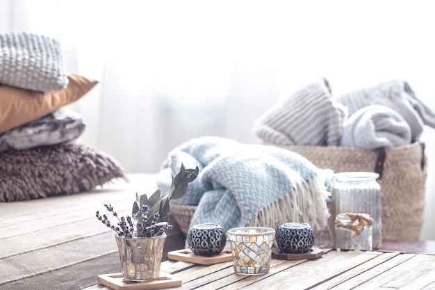 still life with home decor elements on the table