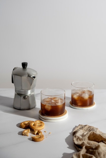 Free photo still life with iced coffee beverage