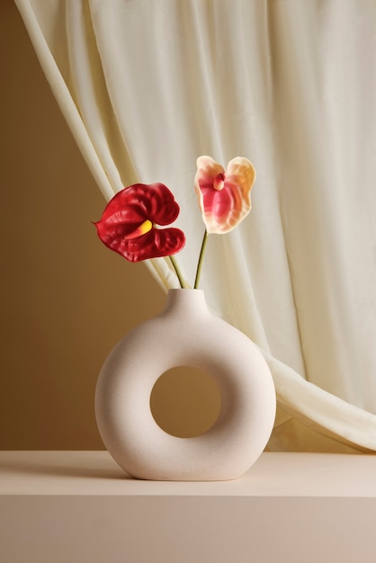 Free photo still life with modern vases soft aesthetics