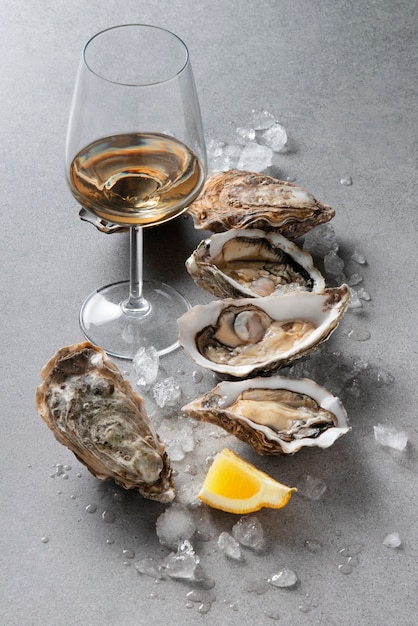 Still life with oysters ready to eat