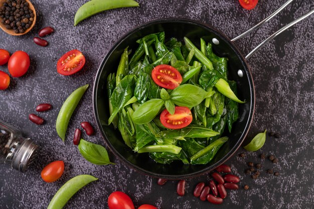 Stir-Fried Kale in Oyster Sauce on a Pan.