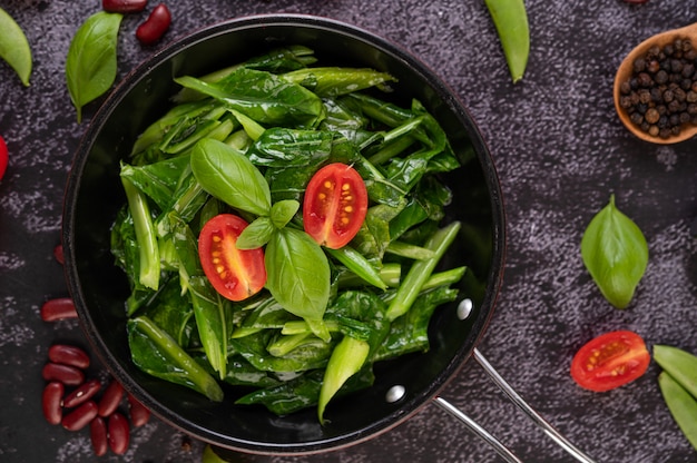 Stir-Fried Kale in Oyster Sauce on a Pan.