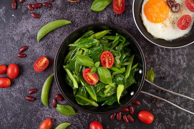 Stir-Fried Kale in Oyster Sauce on a Pan.