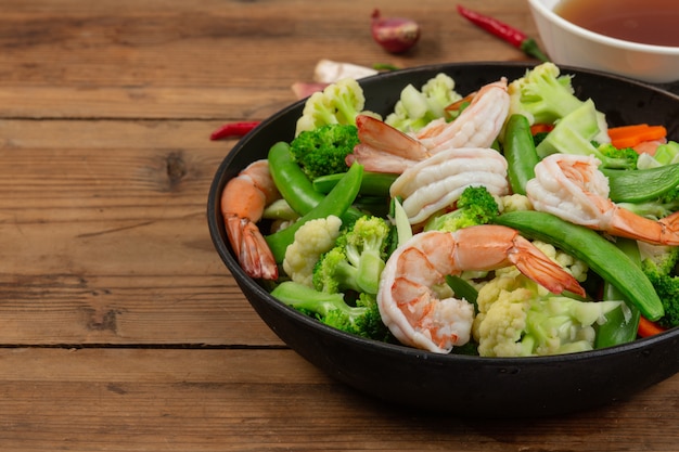 Stir fried mixed vegetables with shrimp.