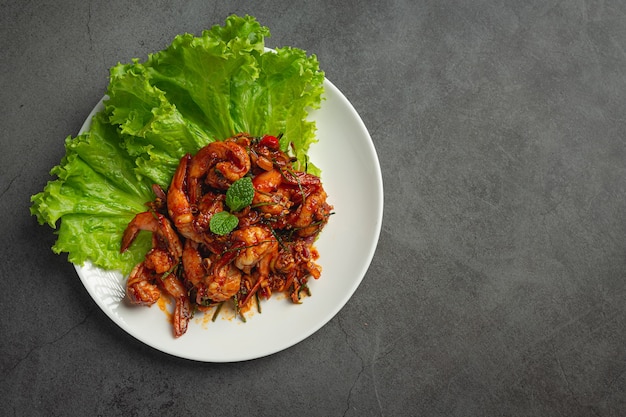 Free photo stir fried shrimp with chili paste