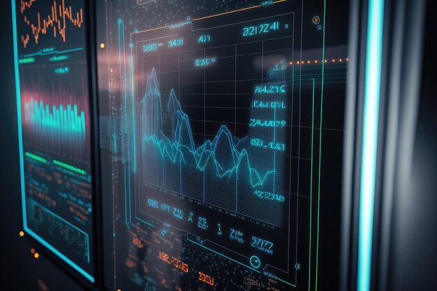 Stockmarket online trading chart candlestick on crypto currency platformComputer screen closeup background Ai generative