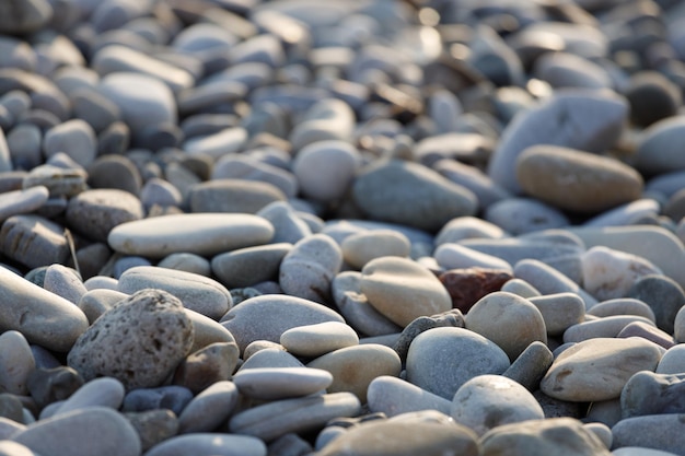 小石の海のビーチに横たわっている石。高品質の写真