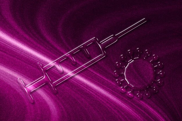 Stop Coronavirus concept, Medical Syringe symbol, Vaccination, magenta background