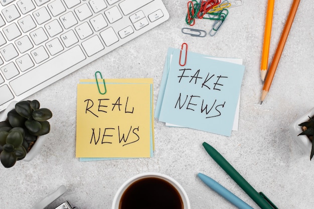 Foto gratuita ferma il concetto di fake news con i post-it sopra