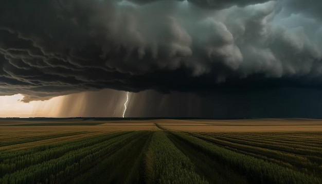 Буря над полем на фоне грозы