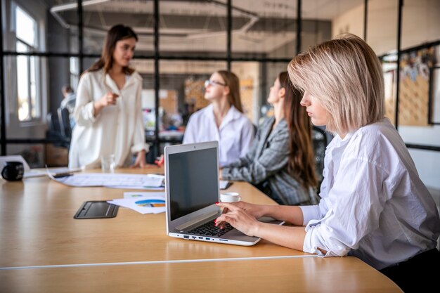 Strategical meeting at company with women