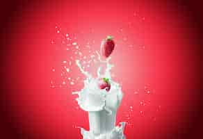 Free photo strawberries falls in milk