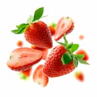 Free photo strawberry berry levitating on a white background