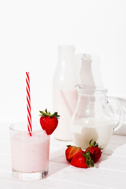 Strawberry beverage on table