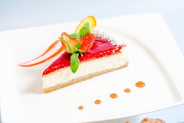 Strawberry cheesecake with strawberry jelly on top