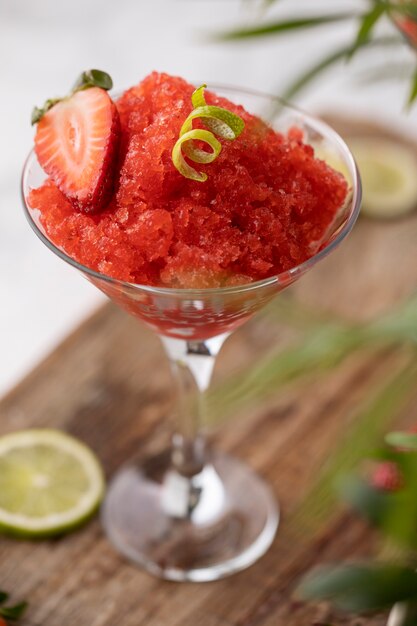 Strawberry granita dessert with lime