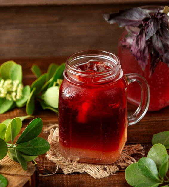 Strawberry ice tea on the table