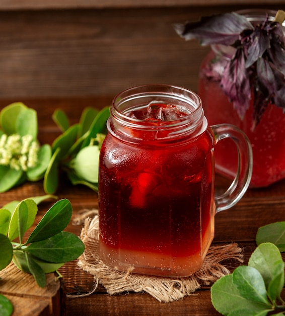 Strawberry ice tea on the table