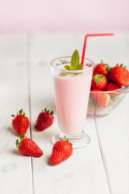 Strawberry milk shake in pastel colored