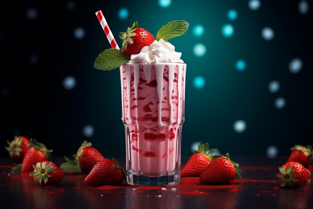 Strawberry milkshake on a black background