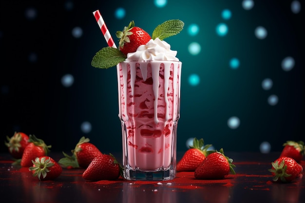 Strawberry milkshake on a black background