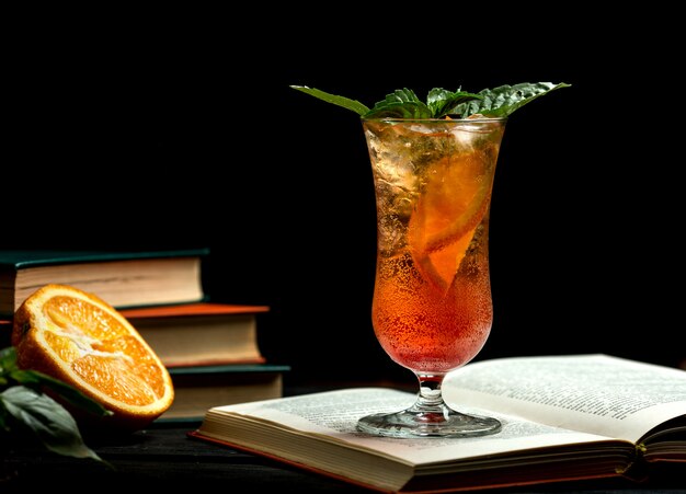 Strawberry mojito with ice on the table