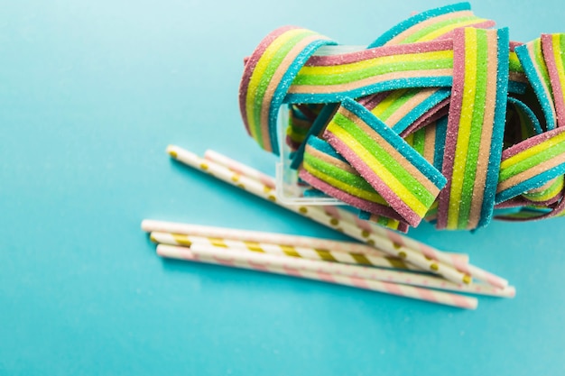 Straws near jelly strips