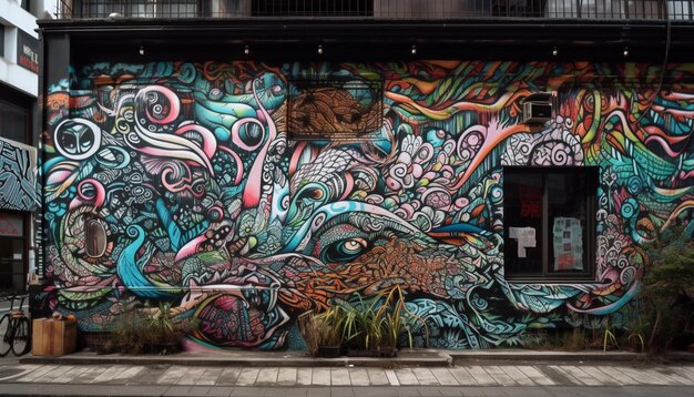 Street art mural brings city chaos alive generated by AI