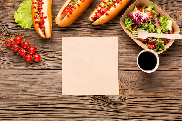 Street food arrangement with white card