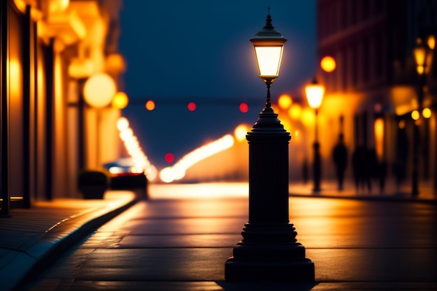Free Photo A street lamp on a dark street at night