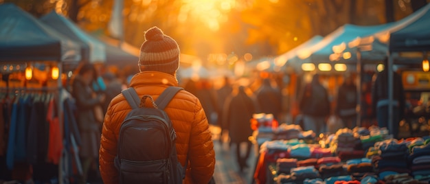 Free photo street market at sunset