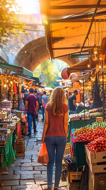 Free photo street market at sunset