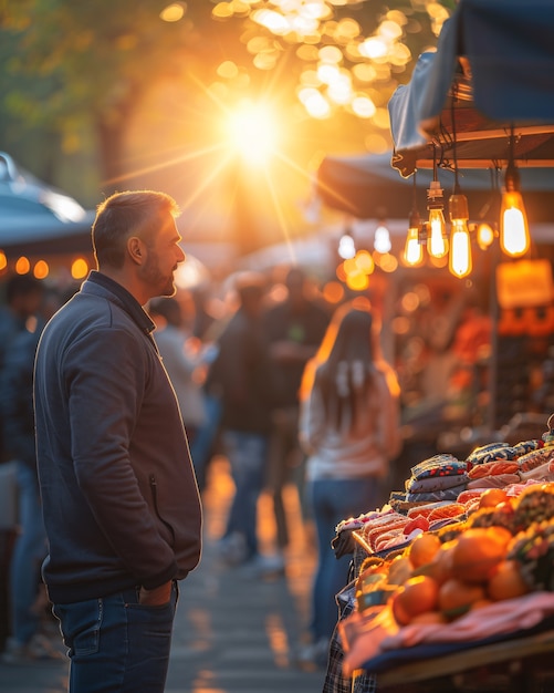 Foto gratuita mercato di strada al tramonto