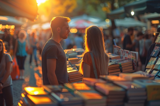 Foto gratuita mercato di strada al tramonto