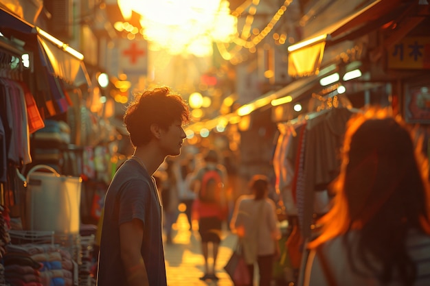 Foto gratuita mercato di strada al tramonto