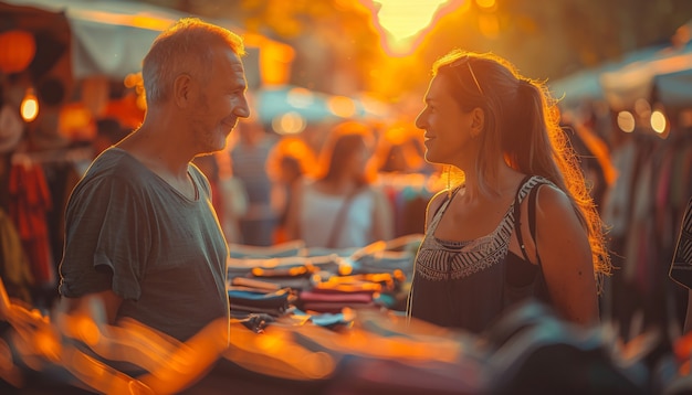 Free photo street market at sunset