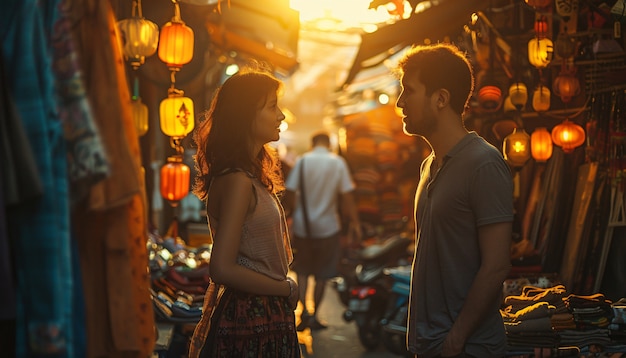 Free photo street market at sunset