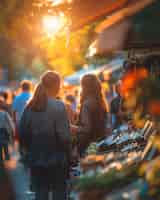 Free photo street market at sunset