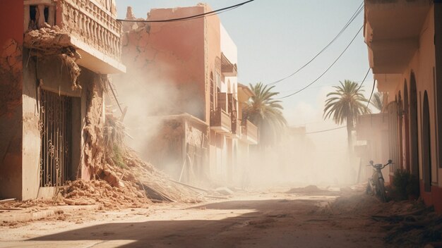 Street of marrakesh city after earthquake