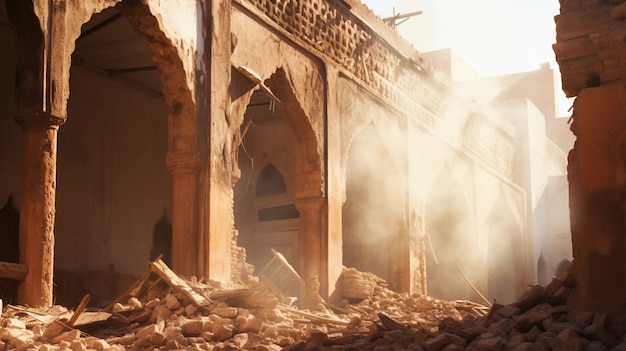 Бесплатное фото Улица города марракеш после землетрясения