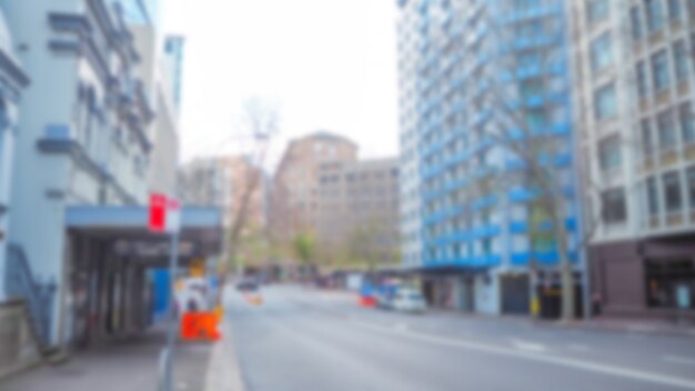 Street with blue buildings out of focus