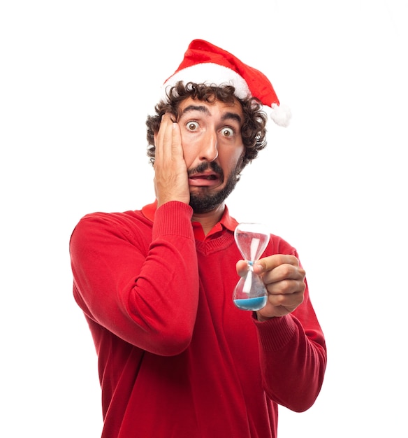 Stressed man showing an hourglass