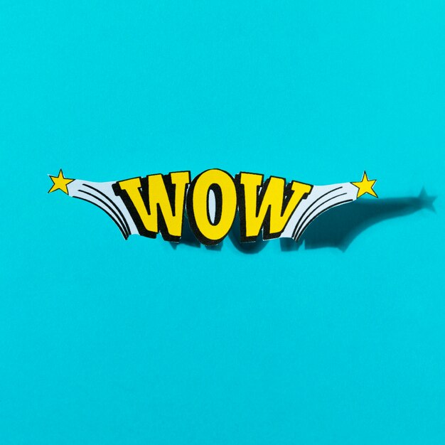 stretch wow comic text in pop art style on turquoise background