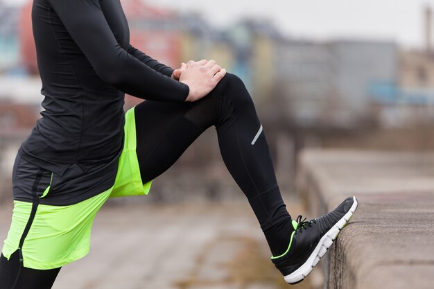 Stretching leg on a rainy day