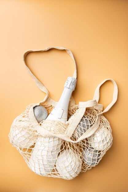 String bag with champagne