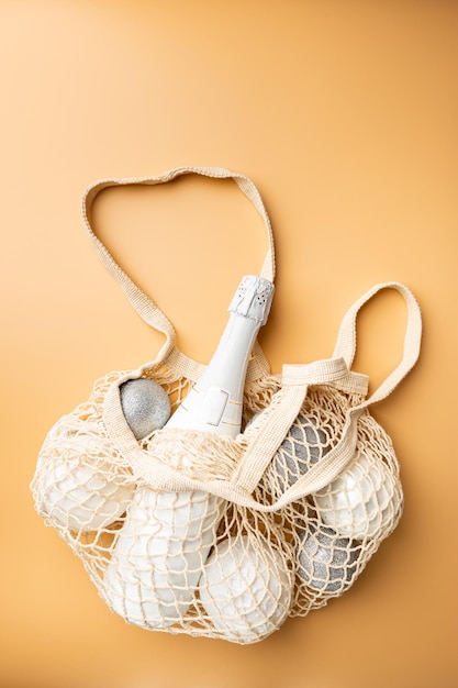 String bag with champagne