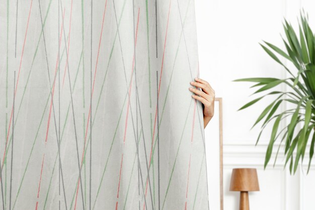 Striped curtain home decor, with hand pulling