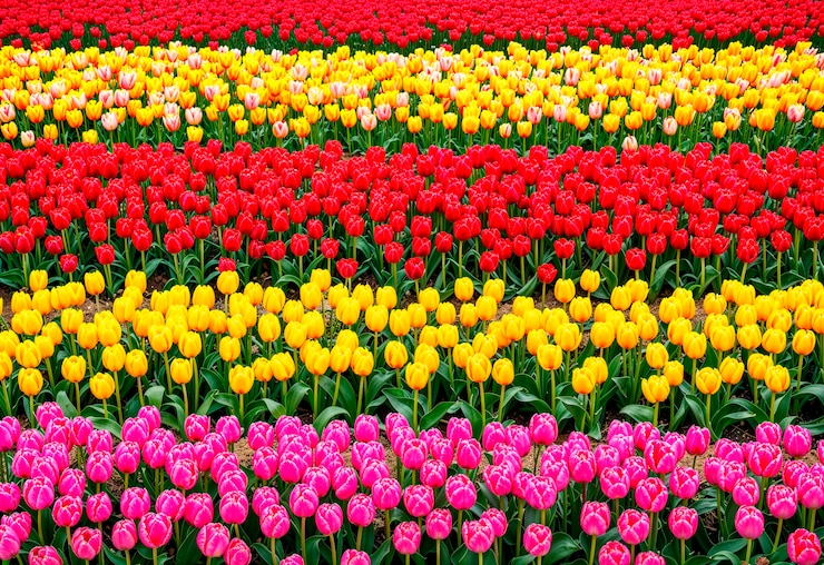 Free Photo striped tulip field pattern