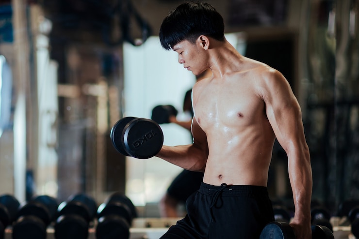 무료 Photo 완벽한 삼각근을 가진 강력한 보디 빌더